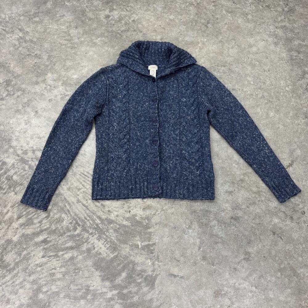 LL Bean Blue Wool Blend Cardigan Knit Sweater Womens Size Small